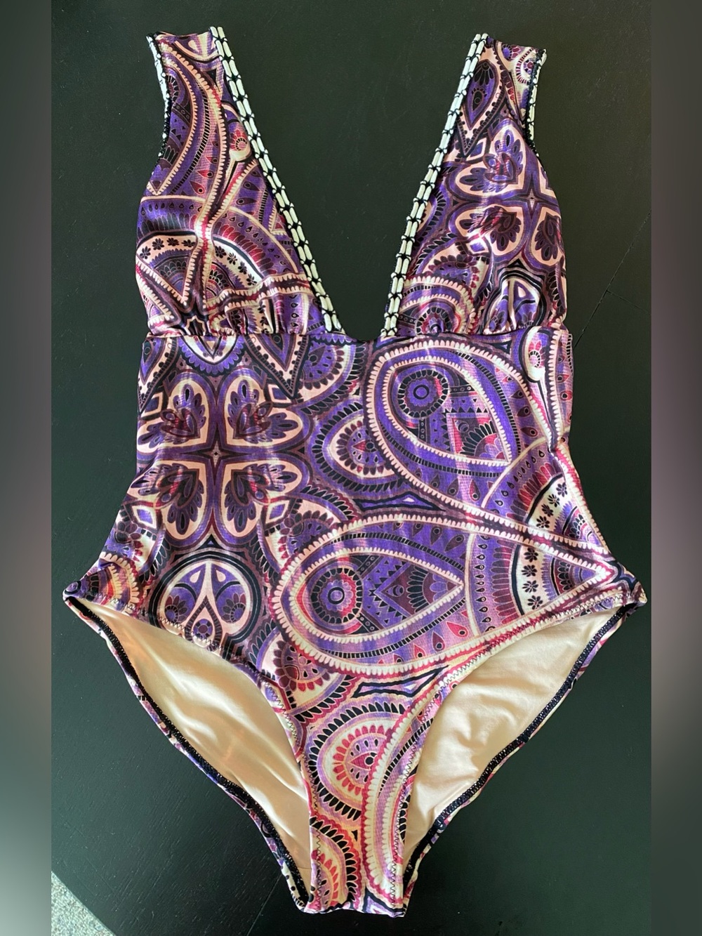 Purple Paisley One-Piece Swimsuit - V-Neck